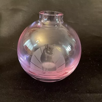 Buy Handmade Art Glass Etched Cat Round Vase By Caithness ~ 11cm Tall ~ Excellent • 20£