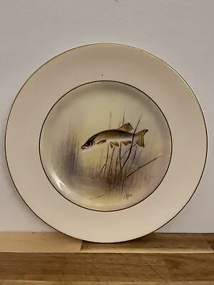 Buy Tiffany & Company Royal Crown Derby Signed Pike Bone China Fish Plate Beige Gold • 180£