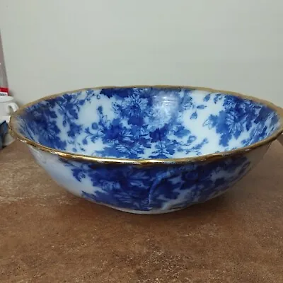 Buy Antique Ridgways 'Saskia' Pattern Flow Blue XXL Serving / Washstand Bowl, 40cm • 54.95£