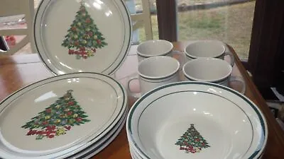 Buy Christmas Tree Dinnerware Set Ironstone Service For 4 Holiday Dish Set EUC 12 Pc • 82.49£