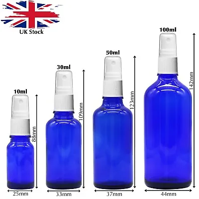 Buy WHITE Atomiser On BLUE GLASS Spray Bottle Mist Sprayer Essential Oil Perfume Etc • 3.68£