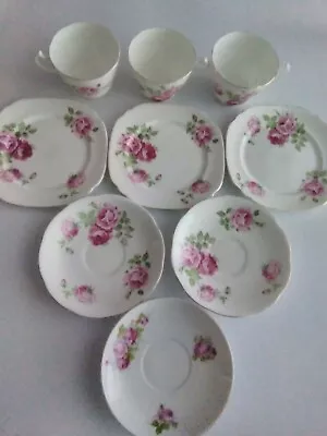 Buy Vintage Trentham Royal Crown Pottery Pink Floral Trio Cups, Saucers, Cake Plates • 10£