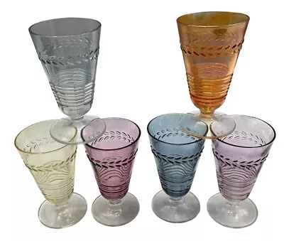 Buy Vintage Drinking Glass Depression Glass Footed Cordial Leaves Juice • 30.30£