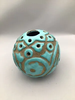 Buy 1 Vintage MCM SGRAFFITO ITALIAN PV POTTERY FLOWER FROG VASE ORBS TURQUOISE Italy • 47.07£