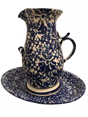 Buy Vintage Large Blue & White Water Jug Pitcher & Plate (Repaired) 33cm • 9.99£