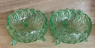 Buy Pair Small Green Fruit/Desert Bowls Tri Footed Vintage • 9.99£