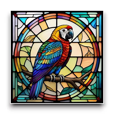 Buy LARGE Macaw Parrot Bird Square Stained Glass Design Opaque Vinyl Sticker Decal • 8.95£