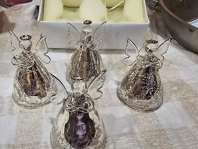 Buy Vintage Set Of 4 Glass Clear And Silver Splatter Angel Christmas Choir Ornament • 38.54£
