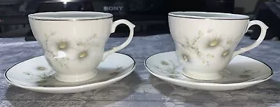 Buy 2 X Mayfair White Daisy Cups & Saucers. Bone China. Vintage. VGC. Set#1 • 12£