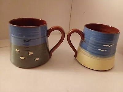 Buy 2 X Vintage Handmade WOLD POTTERY MUGS ~BEVERLEY ~ SHEEP & GULLS ~ AWESOME • 14.99£
