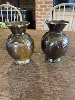 Buy Pair Of Prinknash Abbey Pottery Vases With A Metallic Hue • 7£
