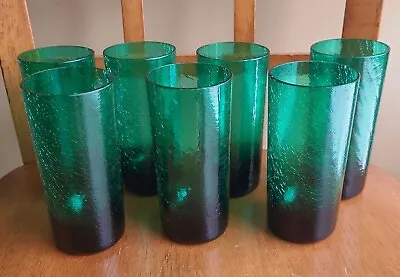 Buy LOT 7 Vintage Kelly Green Crackle Juice Glass Tumblers High End Quality 4 5/8  • 68.24£