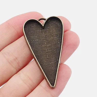 Buy 10x Antique Bronze Large Heart Pendant Trays Blanks Bezel Cabochon Settings Base • 5.99£