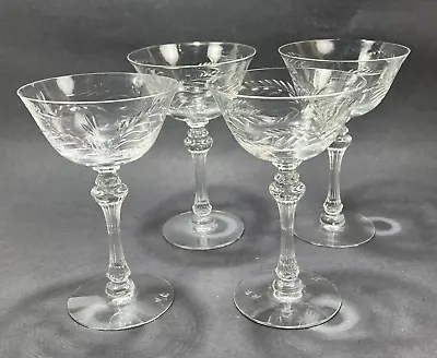 Buy Tiffin Franciscan Kingsley Champagne Glass Cut Crystal VTG 1950's Lot Of 4 • 56.61£