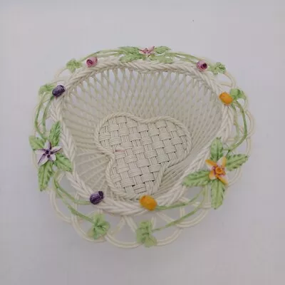 Buy Vintage Belleek Woven Floral Basket A/f • 19.99£