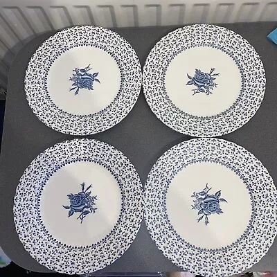 Buy 4 X Rose Bouquet Royal Victoria Dinner Plates 24 Cm Diameter Retro Vintage Blue • 18.50£