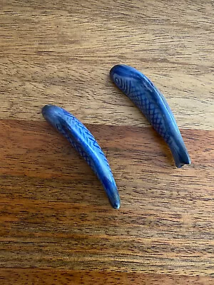 Buy 2 Chinese Blue Koi Fish Chopstick Spoon Rests 8cm Vintage Approx 25 Years Old • 10.39£