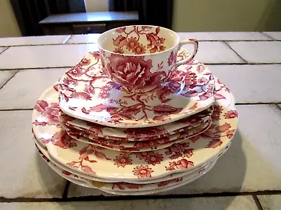 Buy Lot Of Ten Johnson Brothers English Chippendale Red/Pink Plates & Cup • 33.62£