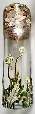 Buy French Art  Nouveau Iris Glass Cylinder Vase Signed Legras Initials, Enamel • 361.11£