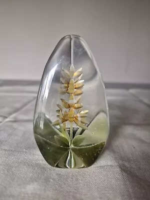 Buy Vintage Etched Glass Paperweight Flower Reverse Painted 8cm Tall • 0.99£
