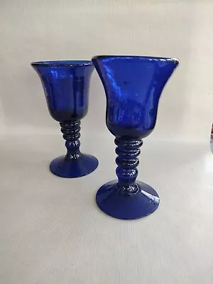 Buy Hand Blown Cobalt Blue Glass Goblets 6.5  To 6.75  Tall With Character  • 12£