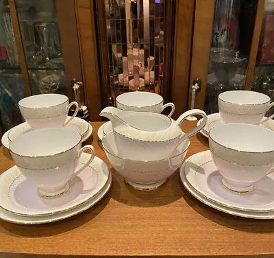 Buy Vintage Fine Bone China Tea Set Royal Standard Pink& Grey 5 Trios Milk Sugar • 39£