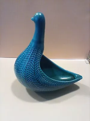 Buy Vintage HH Norway 9179 Turquoise Blue Norwegian Art Pottery Bird Vase Planter • 66.15£