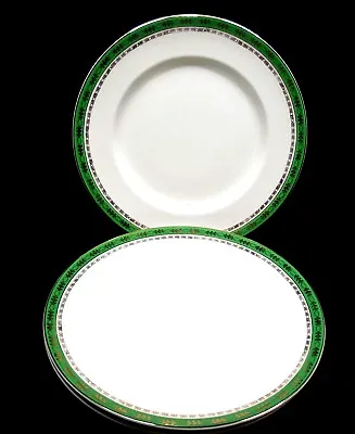 Buy Alfred Meakin England Kingsdale Green Band 18 Kt Gold Trim Dinner Plates X3 • 53.35£