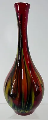 Buy Art Glass Vase Red W/Green Swirl Design Mid Century Vase Handblown Glass • 36.22£