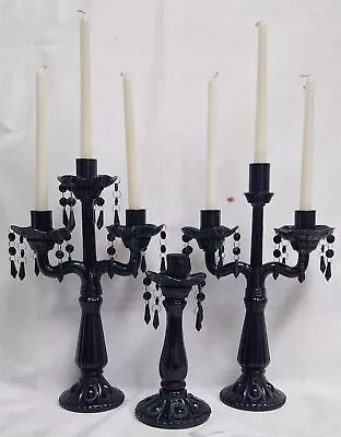 Buy Vintage Set Of 3 French Baroque Style Black Painted Candelabras - Various Sizes • 50£