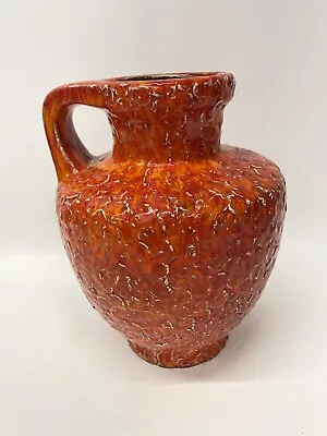Buy Vintage Bay West German Pottery Vase / Jug / Large / Red & Orange / Retro 1970s • 68£