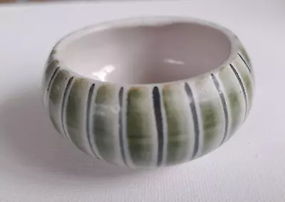 Buy Rare Vintage Rye Pottery Striped Green Miniature Salt Dish, Bowl • 15£