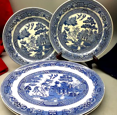 Buy Vintage Blue White Pottery Willow 2 Oval Platters 2 Plates Royal Doulton • 25£