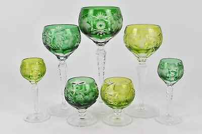 Buy Collection Of Vintage Crystal Cut Bohemian Green Glasses Unboxed • 19.99£