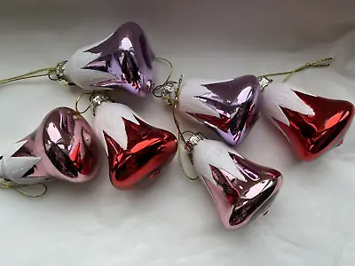 Buy 6 X Frosted Glass Bell Christmas Tree Baubles Decorations • 14.99£