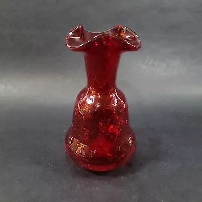 Buy Vintage Red Crackle Glass Bud Vase 3 Spout Hand Blown Art Glass Bottom Glows • 18.19£