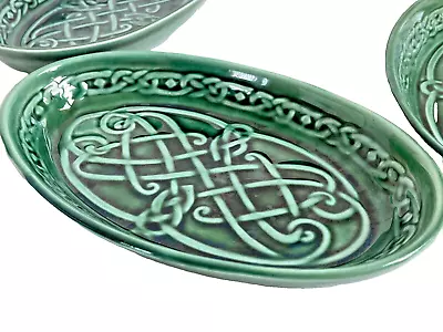 Buy SET 4 X VINTAGE ARKLOW POTTERY IRELAND GREEN CELTIC KNOT DISHED PLATES • 28.50£