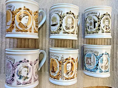 Buy DENBY Vintage  England Stoneware Counties & Regions Mugs Set Of 6 Excellent 80s • 12£