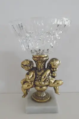 Buy Vintage Cut Glass Crystal Compote Pedestal Bowl With Gold Cherubs On Marble Base • 65.98£