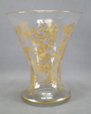 Buy Bohemian Gold Leaves & Red Enamel Berries Hand Blown Optic Molded Trumpet Vase • 48.21£