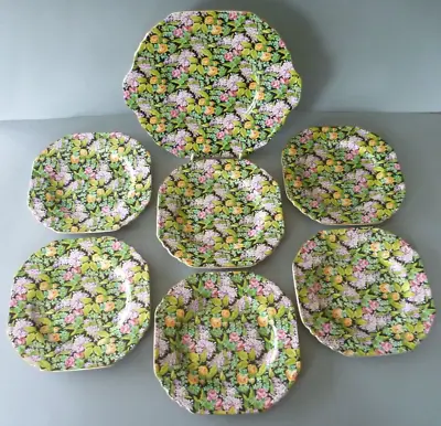 Buy Lord Nelson Ware Black Beauty Chintz Dessert Plate Set: Cake Plate & 6 Plates • 99£