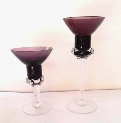 Buy Two Purple Deep Red Candle Holders Swirly Stem Classic Style Homeware • 19.99£