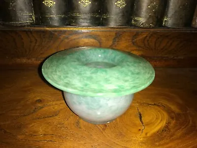 Buy Vintage Signed Scottish Vasari Opaque Green & White Mushroom Posy Vase • 20£