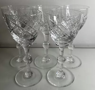 Buy Vintage Thomas Webb Long Stem Crystal Wine Glasses Set 5 Ball Knopp 16,5cm Tall • 24.99£