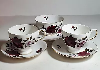 Buy Colclough Bone China Rose Pattern 2 Cups And Saucers,  Open Sugar And Underplate • 47.36£