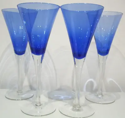 Buy 4x Cobalt Blue With Clear Stem Conical Champagne, Cocktail Or Wine Glasses -VGC • 28£