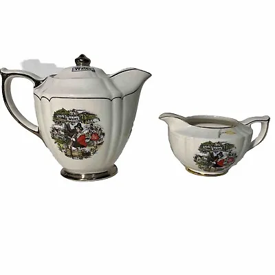 Buy James Sadler Wales / Cymru Venice Platinum Teapot And Milk Jug - Scarce Design • 19.99£