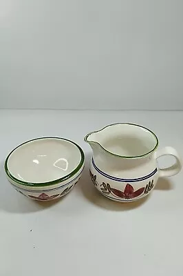 Buy Iden Pottery Ceramic Sugar And Cream Set White With Green, Red, Blue Detailing • 6.99£