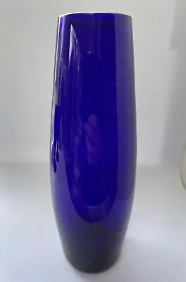 Buy Vintage Mid Century Cobalt Blue Glass Vase 21cm Very Good Condition • 5.99£