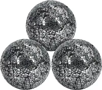 Buy 3pcs Decorative Crackled Glass Mirror Balls - 10cm Mosaic Sphere Decor Ornaments • 16.99£